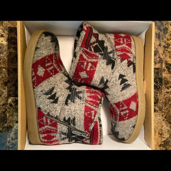 Indigo Shoes - indigo rd. Red Multi Fabric Fur Lined Boots